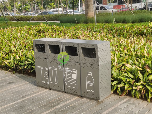濱海廊橋景觀垃圾桶5.0mm厚316#鏤空不銹鋼噴塑果皮箱